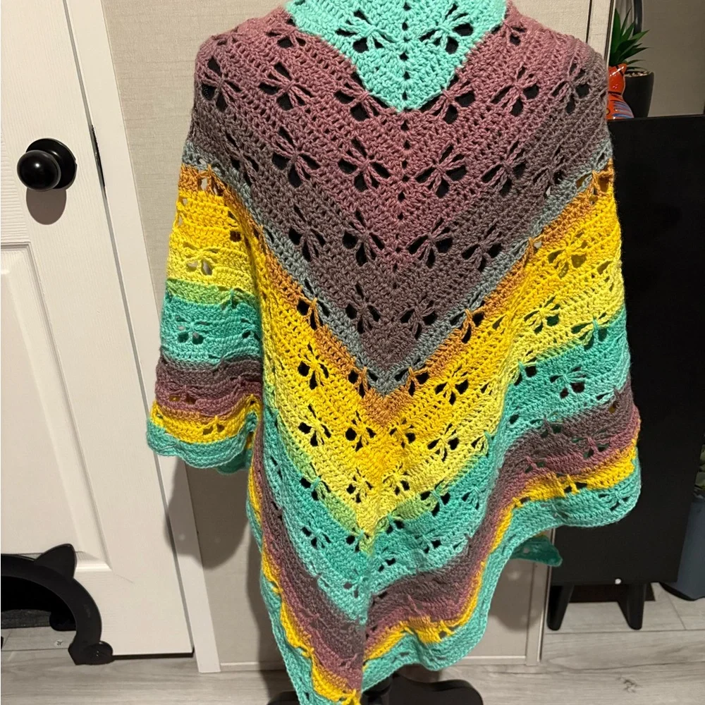 Multicolor Hand Crochet Shawl / Swimsuit Cover